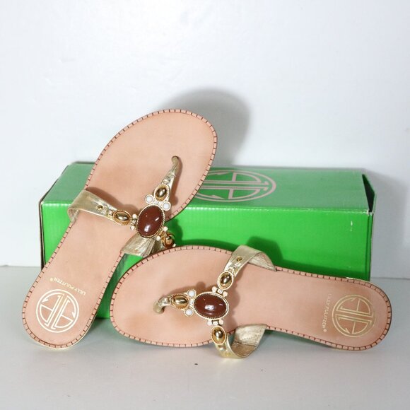 Lilly Pulitzer Via Palm Beach Jewel Thong Sandal Womens 7 Slip On Brown Beach - Picture 1 of 6